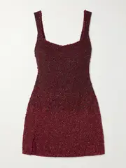 [Clio Peppiatt] Clio Peppiatt - Embellished Stretch-tulle Mini Dress - Burgundy - large large Burgundy