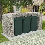 Gabion Triple Wheelie Bin Surround, Durable Steel Storage Solution, 250x100x120 cm, Weather-Resistant Bin Storage