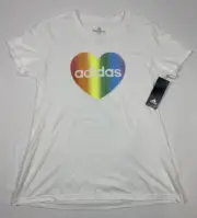Adidas Women's Pride Amplifier Tee ~ Size M ~ White ~ Rainbow Heart