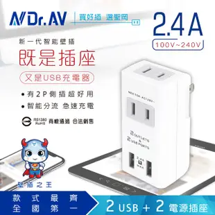 Dr.AV 聖岡 TNT-56U 日本熱銷 雙USB+2P雙插座 急速充電 分接器 充電頭 插座 壁插