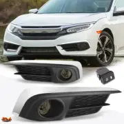 For 16 Honda Civic FC1 Smoked Lens Front Bumper Fog Light/Lamp+Cover+Switch Pair (for: Honda)