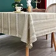 Rustic Farmhouse Embroidered Square Tablecloth Jacquard Striped Table Cloth Linen Washable Dining Table Cover Kitchen Dining Home Decoration Yellow 70x70 inch