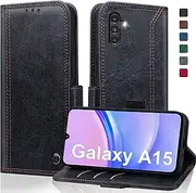 Case for Samsung Galaxy A15 5G/4G Wallet Case Cover 6.5-Inch, Samsung A15 Case Shockproof Durable PU Leather Flip Cover with Card Holder Galaxy A15 Phone Case Anti-Theft Brush Protective Case - Black