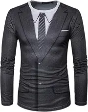 GRATJCIN Men's 3D-Print Realistic Suit Tuxedo Long Sleeve T-Shirt