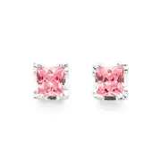 Silver Square Pink Cz Studs in Pink