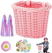 Pink Basket, Kid's Front Handlebar Bicycle Basket, Detachable Front Bicycle Basket, Adorable Bicycle Accessories for 14 16 inch Kid