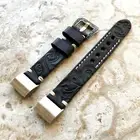 Black and Gray Embossed Handmade Leather Watch Band Strap for Fitbit Charge 3