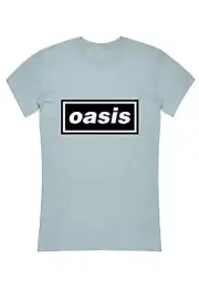 Oasis T Shirt Decca Band Logo new Official Womens Skinny Fit Light Blue