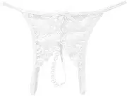 [Generic] Womens Pearl Massage Panties Sexy Open Crotch Briefs Lace Transparent Thong Panties Ladies Underwear