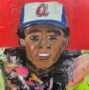 Hank Aaron Original Acrylic on Canvas 14x14 by Sergio Santos @ElSantosWorld
