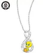 Hand Enameled Tweety Infinity Pendant With 12 Crystals