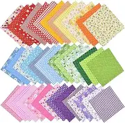42Pcs 10"x10" Quilting Cotton Fabric Squares Sheets Pre-Cut Multi-Color Design Printed Floral Craft Fabric for DIY Sewing Scrapbooking Quilting Craft Patchwork (Red/Pink/Yellow/Green/Blue/Purple)