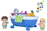 CoComelon Musical Bathtime Playset - Plays Clips of The Bath Song - Features 2 Color Change Figures JJ Tomtom, 2 Toy Bath Squirters, Cleaning Cloth Toys for Kids, Toddlers, and Preschoolers