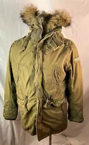 Abercrombie & Fitch Parka Jacket LARGE Green Army Military Sherpa Lined Fur Hood