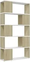 Bookcase Room Divider - White & Sonoma Oak Engineered Wood Standing Shelf (80x24x155 cm) | Space-Saving Solution for Small Rooms & Offices | Stylish & Durable Book Cabinet