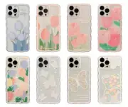 Clear Pink Tulip Shockproof Case Cover For iPhone 16 15 14 Plus 13 12 11 Pro Max