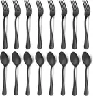 16-Piece Matte Black Forks and Spoons Silverware Set, 8 Dinner Forks and 8 Teasp