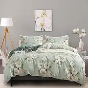 [BUPIRD] Floral Duvet Cover Queen 100% Soft Cotton 3 Pieces French Country Chic Garden Style Peony Flower Luxury Blossom Floral Vibrant Pattern Reversible Flower Duvet Cover Queen with Zipper Closure