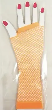 Women Long Fishnet Gloves Fingerless Gothic Steampunk UV BLACKLIGHT NEON ORANGE