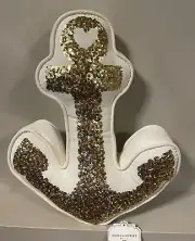 Pottery Barn Teen Emily Meritt Gold Sequin Anchor Pillow Nautical Sparkling 18”