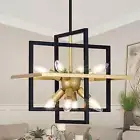 Small Modern Lantern Chandeliers, Geometric Black Gold Pendant Light Fixture, 8-