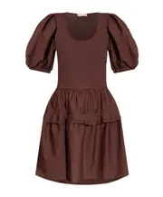 Tilda puff-sleeve cotton dress P Red