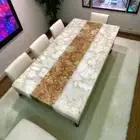 Petrified Wood & White Agate Dining Table – Gemstone Center Table or Countertop