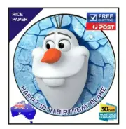 Olaf Edible Rice Paper Image Cake Birthday Party Topper round 19cm