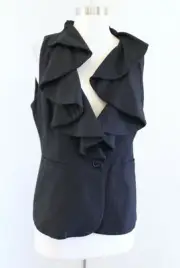 NWT $118 Tabitha Anthropologie Falling in Love Black Ruffle Front Wool Vest 10