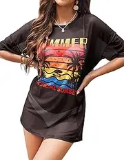 [AI'MAGE] Women's Swimsuit Cover Up Mesh Cover Up Dress Short Sleeve Bathing Suit Coverup Summer Beach Dress S-XXL
