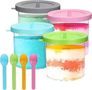16 oz. Extra Pint | Containers Replacement for Ninja Creami Pints and Silicone Lids - 4 Pack, Compatible with Ninja Creami NC301 NC300 NC299AMZ Series Ice Cream Maker With 4 Spoons