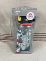 Kids Shark Area Water Bottle W/strap Straw Type NIB