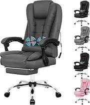 ALFORDSON Office Chair with 150° Recline & 2-Point Massage, Ergonomic Computer Desk Chair with SGS Approved Gas-Lift, Executive Home Desk Chair Leather Video Game Chair (Exavior Grey w/Footrest)