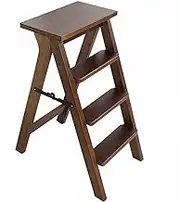 Solid Wood Folding Library Ladder Chair Ladder Step Chair for Storage and Decoration Suitable for Home Kitchen Office(4 Steps)