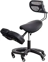 Ergonomic Kneeling Chair with Back Support, Wheels, Adjustable Saddle Chair for Home and Office with Angled Seat for Better Posture, Black