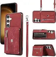 [Asuwish] Mobile Phone Case for Samsung Galaxy S24 Ultra 5G Case with Strap Card Slot Foldable Wallet Stand Cover Leather Chain S24Ultra 24S S 24 24Ultra Mobile Phone Cases Protective Women's Phone Case