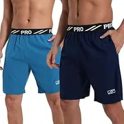 [Bsrpolry] 2 Pack Mens Running Shorts Gym Workout Shorts Training Shorts Lightweight Quick Dry Breathable Sports Shorts Athletic Zip Pockets