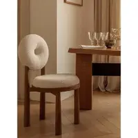 在飛比找ETMall東森購物網優惠-甜甜圈羊羔絨單椅北歐奶油風創意實木圓靠背餐椅白色化妝椅書桌椅