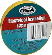 GSA Electrical Insulation PVC Tape, Yellow, 20 Metre Length x 19 mm Width x 0.18 mm Thick
