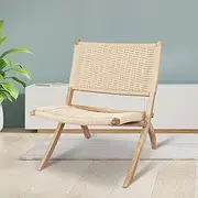 LEVEDE Accent Chair Solid Wood, Wicker Chairs with Breathable Rattan Seat, Casual Reading Seating for Indoor Outdoor, Home Furniture for Living Room, Courtyard, Cafe, Camping (Color Oak)