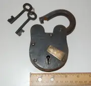 X-Large Iron Skeleton Key Padlock Western Pirate style Heavy Duty Working Lock