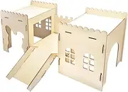Generic Wooden Hideout Castle for Bunnies with Cave Stairs for Small Animals
