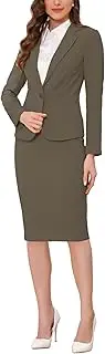 [Allegra K] Women's 2 Piece Skirt Suit Set Business Casual Long Sleeve Blazer and Pencil Skirt