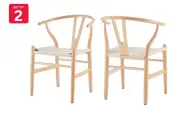 Set of 2 Matt Blatt Hans Wegner Wishbone Chairs Replica (Oak Wood/Natural),