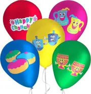 LED Hanukkah Balloons - Happy Chanukah Multicolored LED Balloons - 5 Pack Lasts