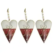 3x LVD Gold Bow Christmas Heart Metal/Beads Hanging Ornament Festive Decor 11cm
