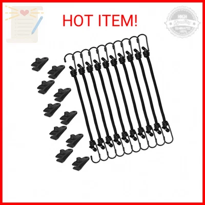 Vashly Bungee Cords with Hooks 20 Pack 12 Inch Bungee Cords Heavy Duty Outdoor w