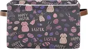 Easter Cute Rabbits Purple Closet Storage Basket, Collapsible Rectangle Canvas Boxes for Cubbies
