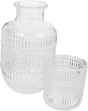 SHOWERORO Set Vintage Embossed Glass Water Carafe and Cup Set Elegant Pitcher with Matching Tumbler for Stylish Home Decor Bathroom Kitchen and Bar Use