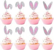 36 Pack Bunnys Cupcake Topper Easter Cupcake Topper Glitter Toppers for Happy Easter Decorations Baby Shower Spring Theme Cake Party Supplies